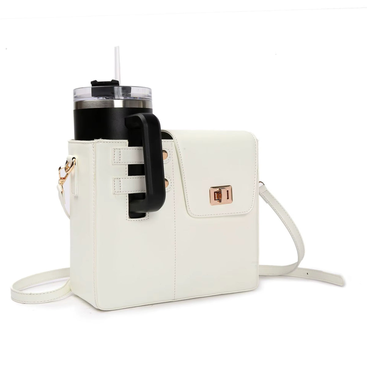 Fashion Crossbody Bag with Water Bottle Holder PU Leather Shoulder Bag for Daily Commute Hiking Commute Outdoor Travel