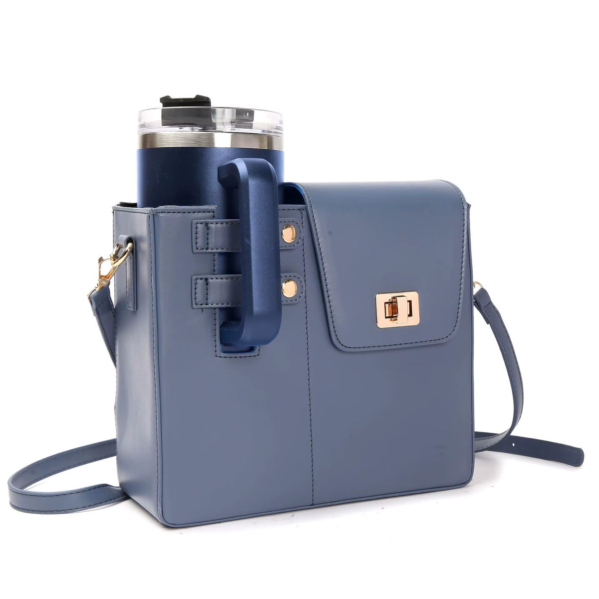 Fashion Crossbody Bag with Water Bottle Holder PU Leather Shoulder Bag for Daily Commute Hiking Commute Outdoor Travel