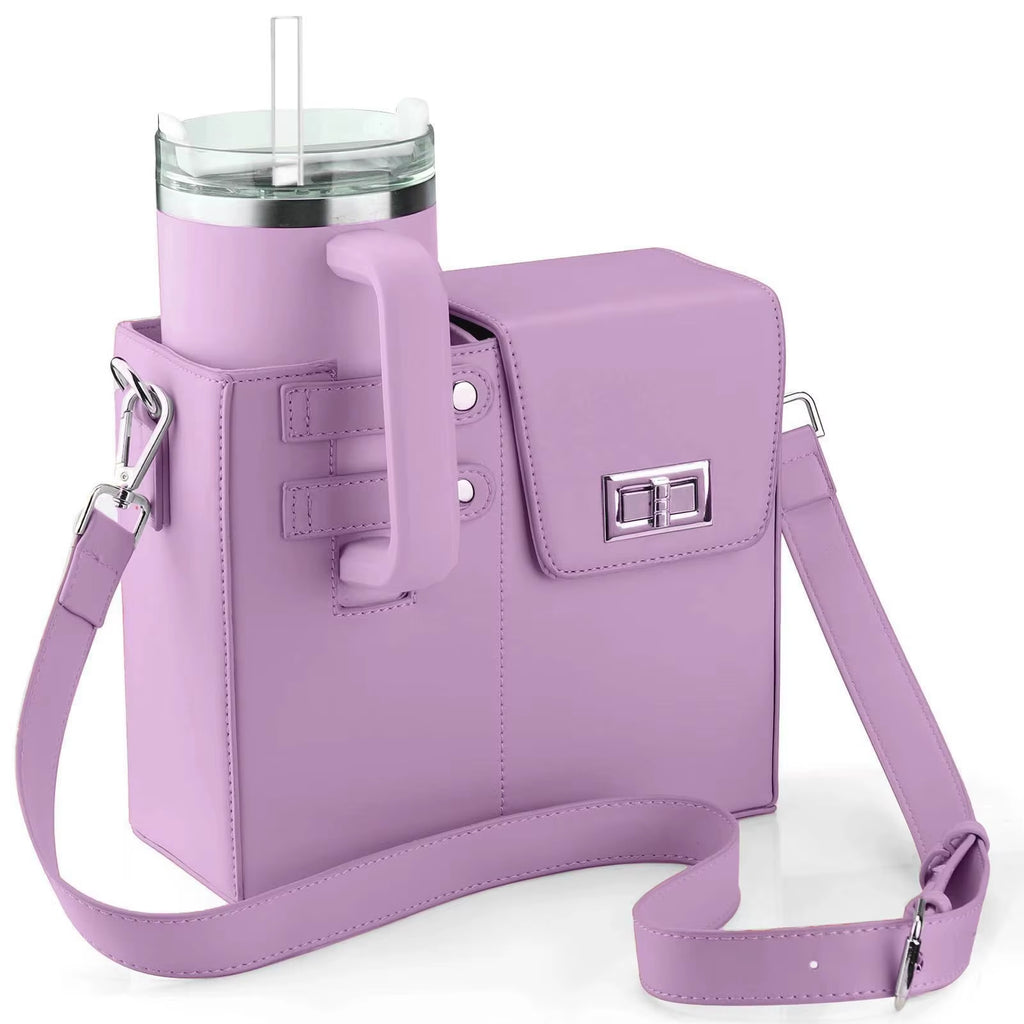 Fashion Crossbody Bag with Water Bottle Holder PU Leather Shoulder Bag for Daily Commute Hiking Commute Outdoor Travel