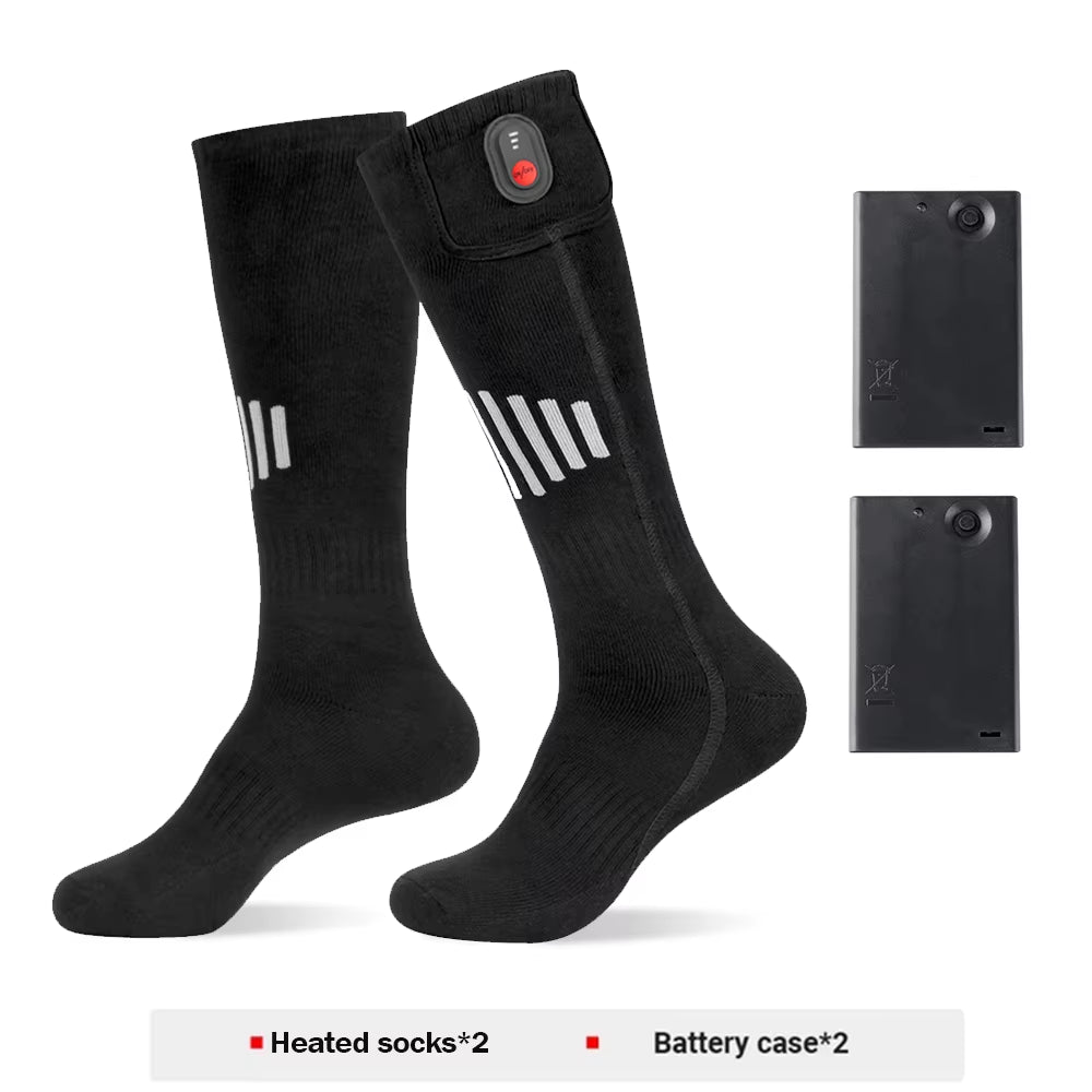 Winter Electric Heating Socks with Battery Box Rechargeable Anti-Cold Men Heated Foot Warmer Outdoor Camping Ski Sports