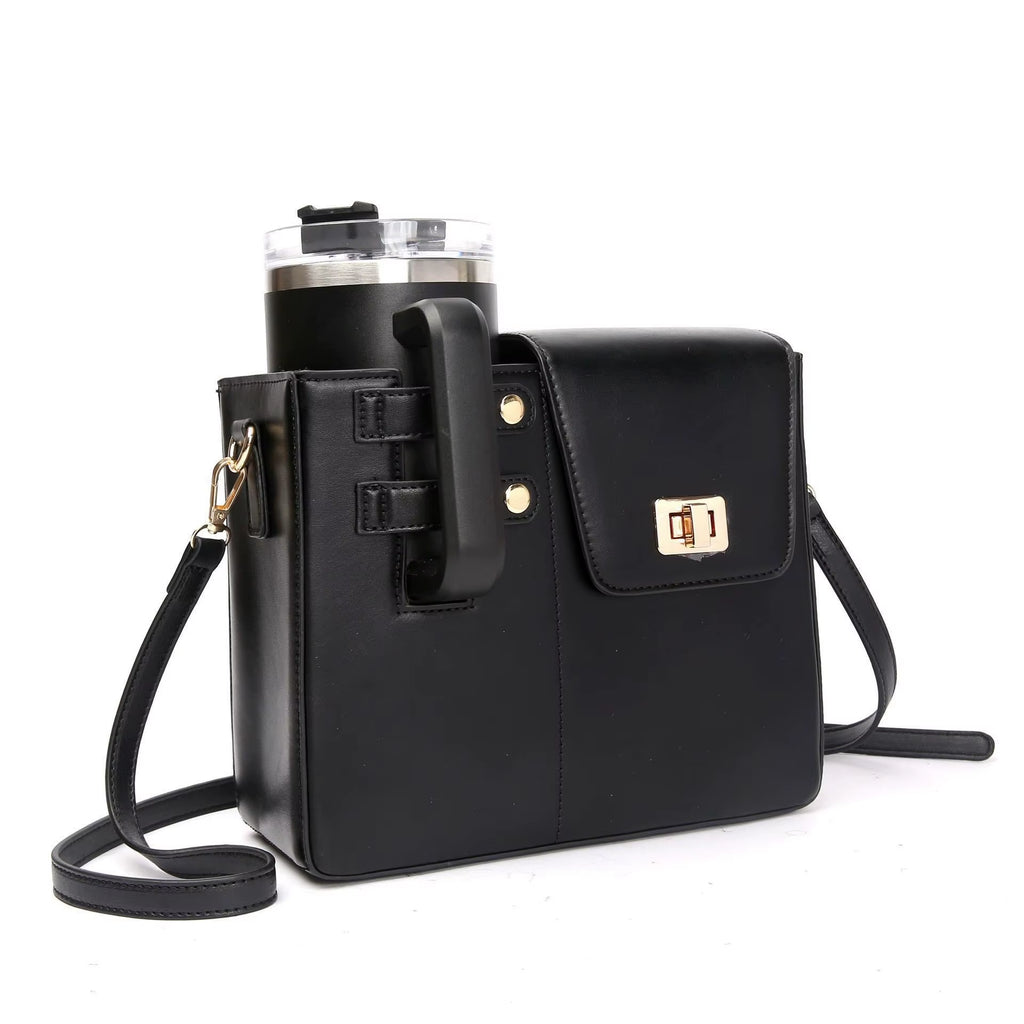 Fashion Crossbody Bag with Water Bottle Holder PU Leather Shoulder Bag for Daily Commute Hiking Commute Outdoor Travel