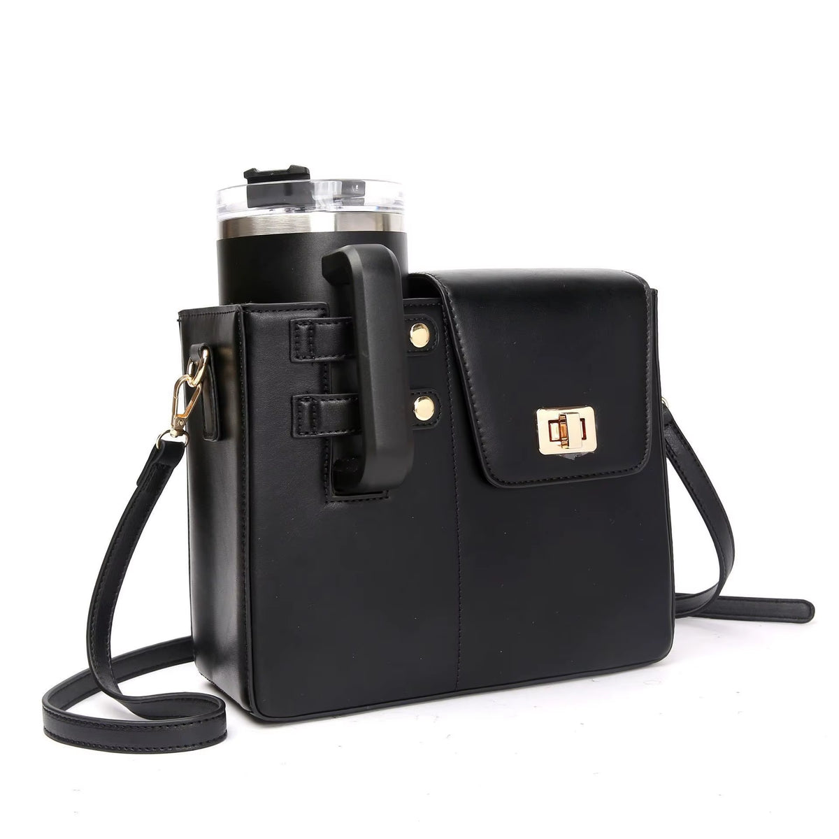 Fashion Crossbody Bag with Water Bottle Holder PU Leather Shoulder Bag for Daily Commute Hiking Commute Outdoor Travel