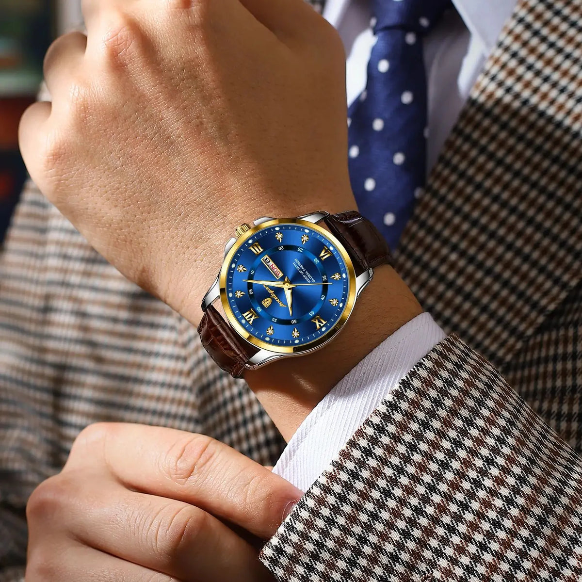 Fashion Man Watch Waterproof Luminous Date Week Business Men Watch High Quality Leather Men'S Quartz Wristwatches Reloj