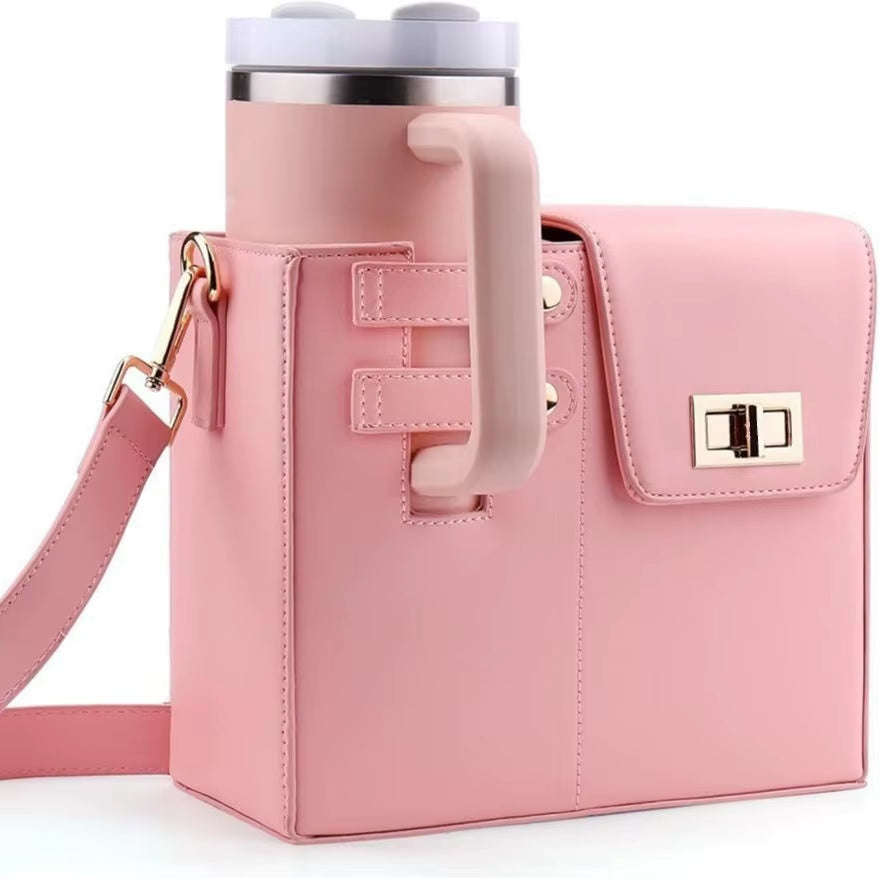 Fashion Crossbody Bag with Water Bottle Holder PU Leather Shoulder Bag for Daily Commute Hiking Commute Outdoor Travel