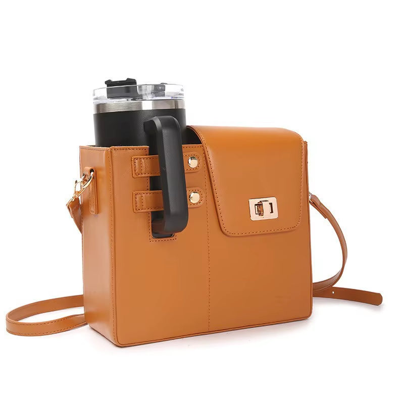 Fashion Crossbody Bag with Water Bottle Holder PU Leather Shoulder Bag for Daily Commute Hiking Commute Outdoor Travel